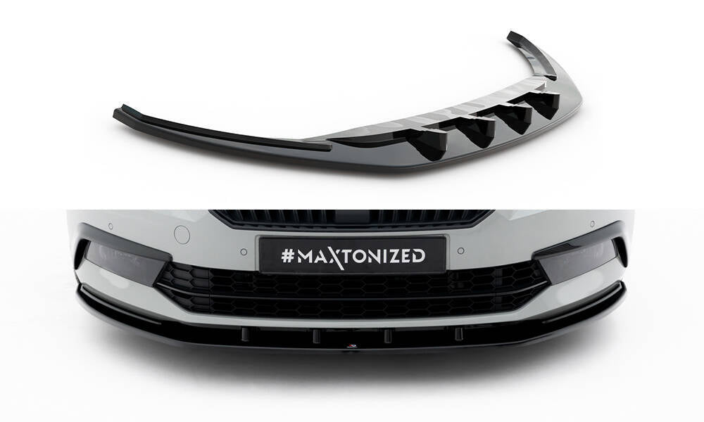 Maxton Design Street+ Spoilerlippe Front Ansatz V.3 passend für Skoda Superb Liftback / Combi Mk3 schwarz Hochglanz