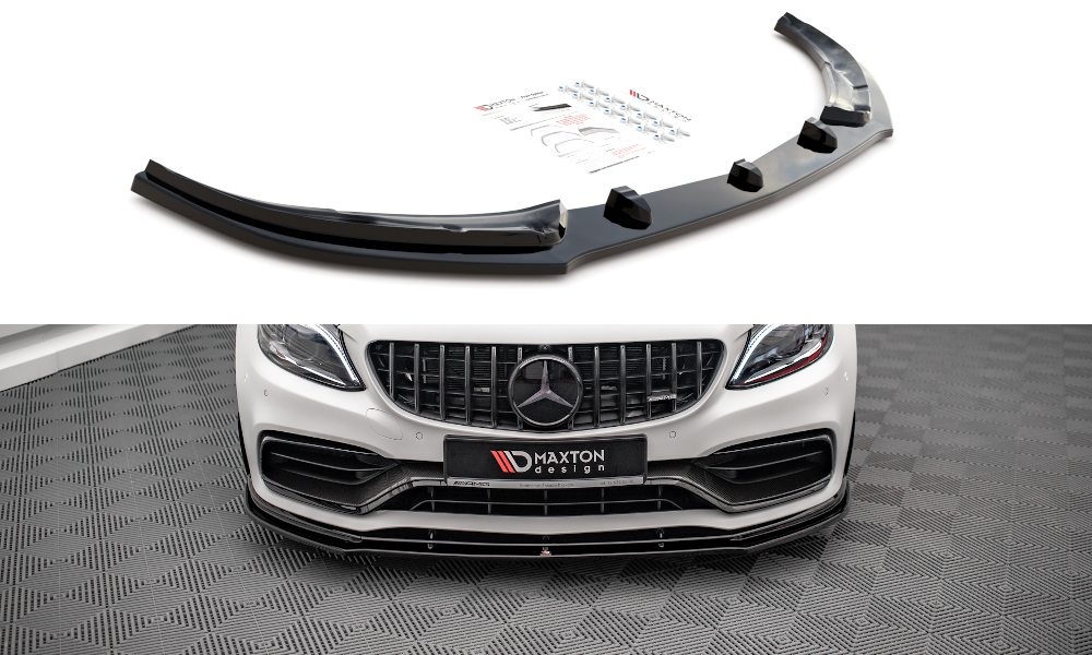 Maxton Design Street+ Spoilerlippe Front Ansatz V.1 passend für Mercedes-AMG C63 Coupe AMG Aero Pack C205 Facelift schwarz Hochglanz
