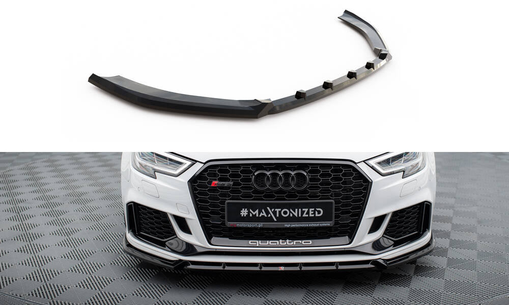 Maxton Design Street+ Spoilerlippe Front Ansatz V.3 passend für Audi RS3 Limousine 8V Facelift schwarz Hochglanz