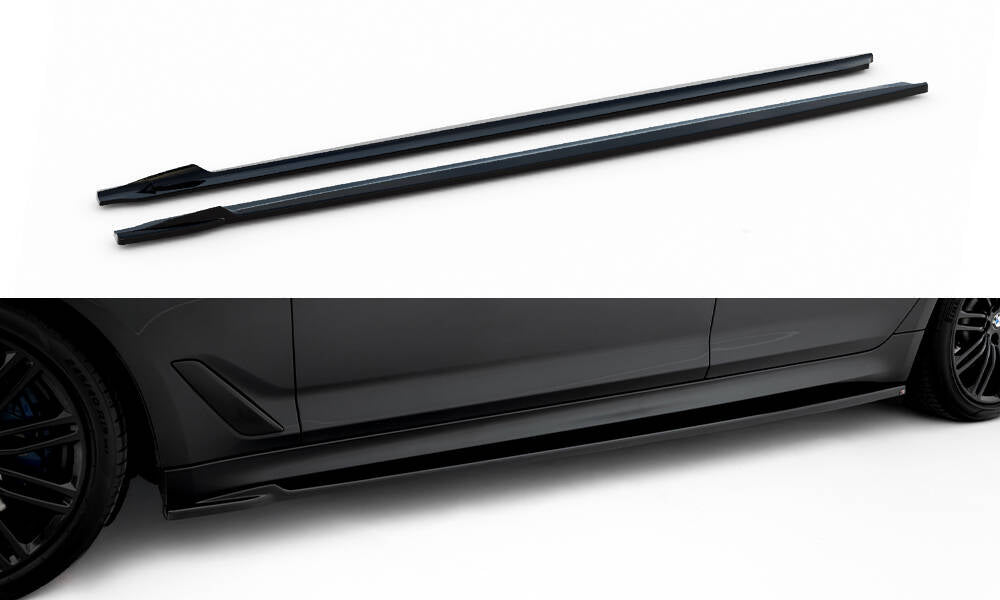Maxton Design Street+ Seitenschweller Leisten V.2 passend für BMW M550i / M550d Limousine / Touring G30 / G30 Facelift schwarz Hochglanz