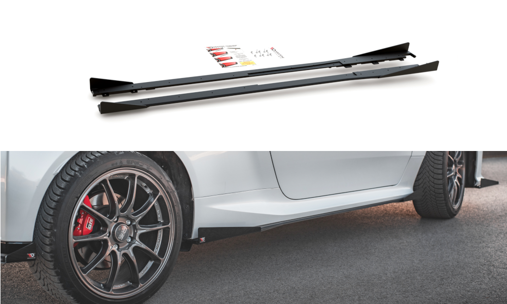 Maxton Design Street Pro Street+ Seitenschweller Leisten + Flaps passend für Toyota GR Yaris Mk4 schwarz Hochglanz