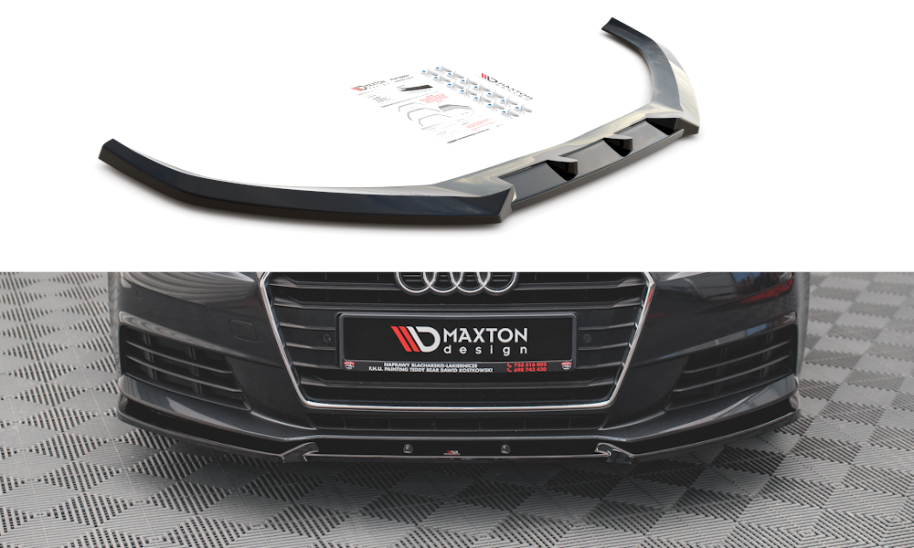 Maxton Design Street+ Spoilerlippe Front Ansatz V.1 passend für Audi A4 B9 schwarz Hochglanz