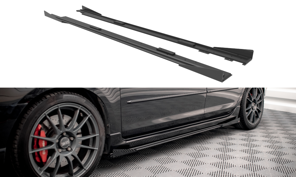 Maxton Design Street Pro Street+ Seitenschweller Leisten + Flaps passend für Mazda 3 MPS Mk1 schwarz Hochglanz