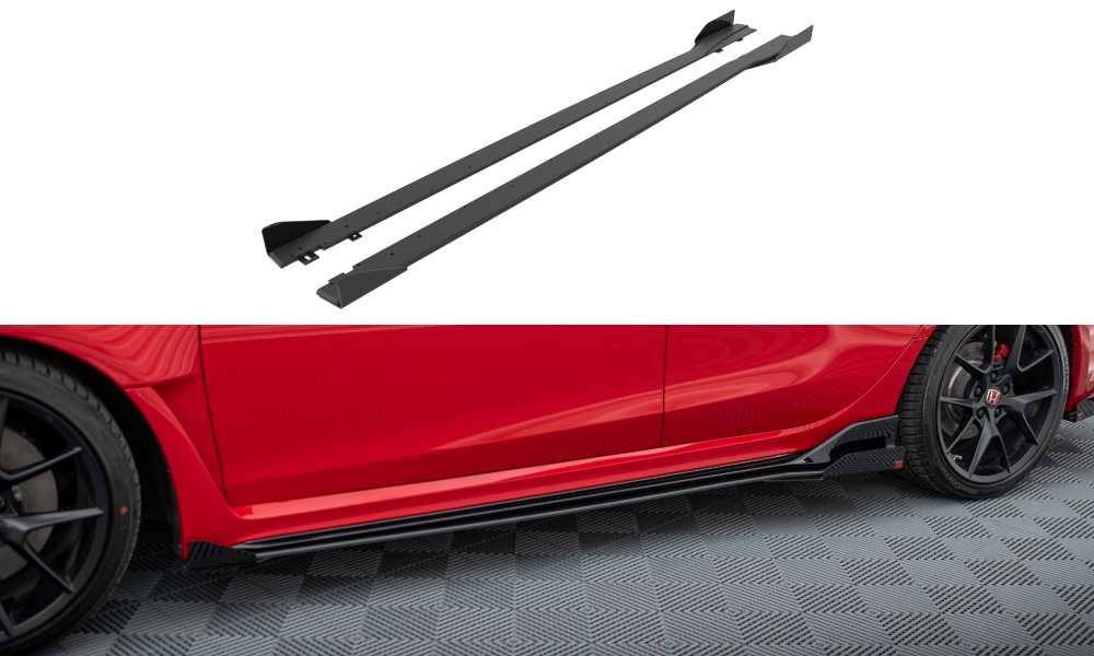 Maxton Design Street Pro Street+ Seitenschweller Leisten + Flaps passend für Honda Civic Type-R Mk 11 schwarz Hochglanz