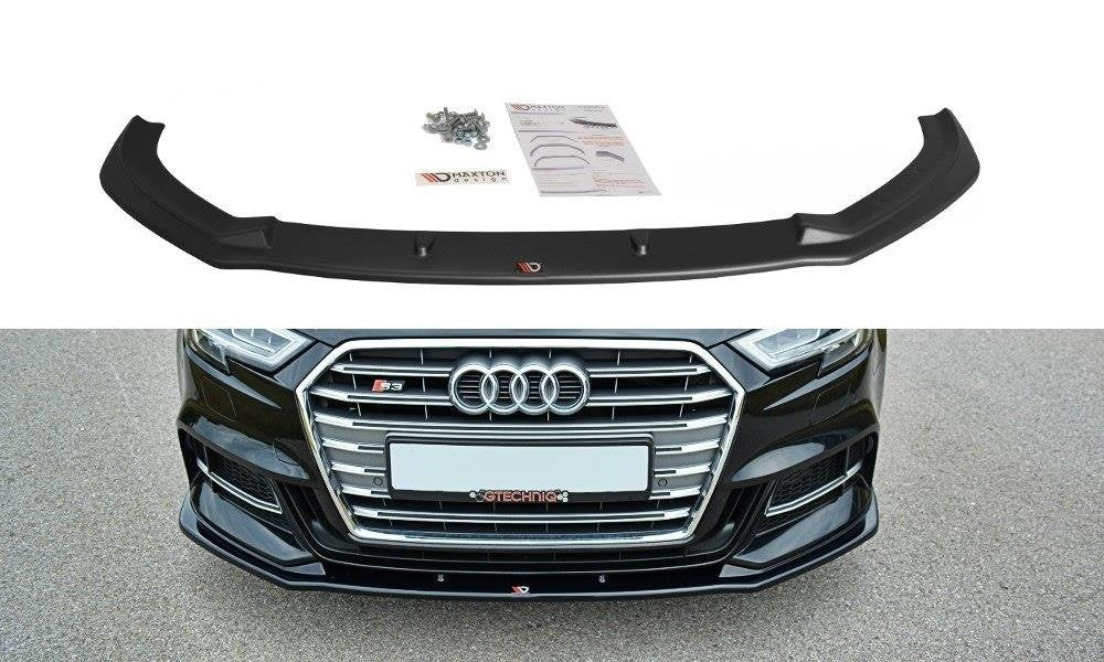 Maxton Design Street+ Spoilerlippe Front Ansatz passend für V.1 Audi S3 / A3 S-Line Hatchback / Sportback 8V Facelift schwarz Hochglanz