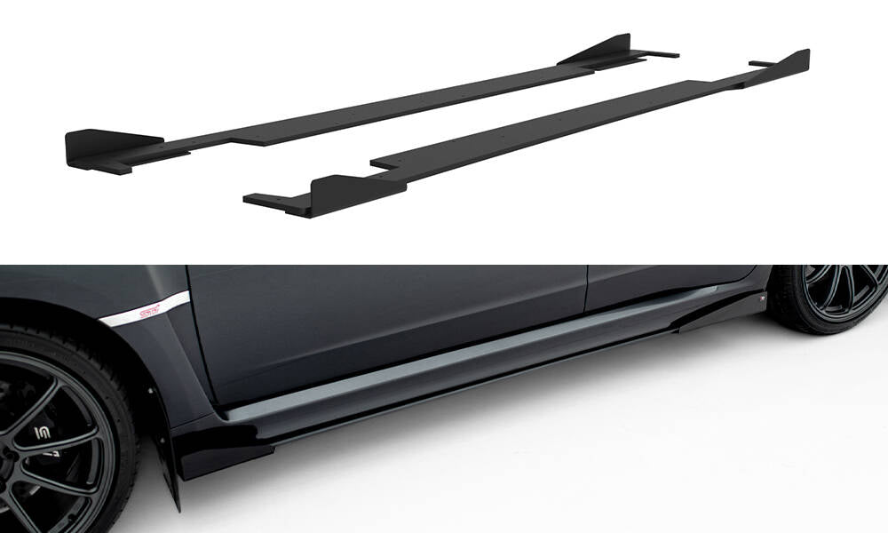 Maxton Design Street Pro Street+ Seitenschweller Leisten + Flaps passend für Subaru Impreza WRX STI Mk3 Facelift schwarz Hochglanz