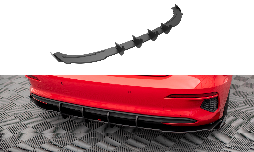 Maxton Design Robuste Racing Diffusor Heck Ansatz + Flaps passend für Audi A3 Sportback 8Y schwarz Hochglanz