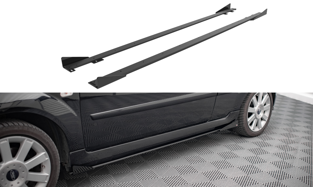 Maxton Design Street Pro Street+ Seitenschweller Leisten + Flaps passend für Ford Fiesta ST Mk6 schwarz Hochglanz