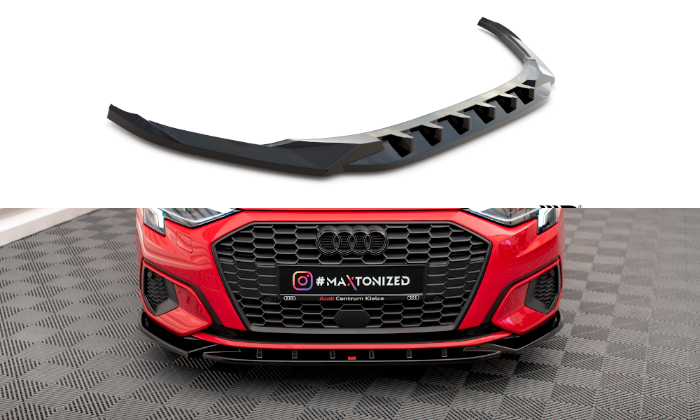 Maxton Design Street+ Spoilerlippe Front Ansatz V.1 passend für Audi A3 8Y schwarz Hochglanz