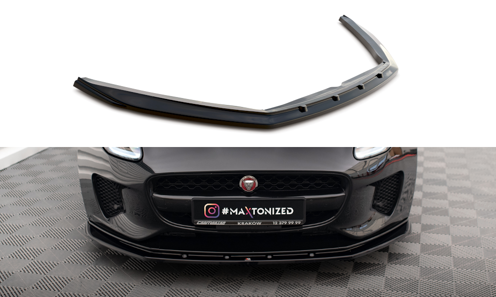 Maxton Design Street+ Spoilerlippe Front Ansatz V.1 passend für Jaguar F-Type X152 Facelift schwarz Hochglanz