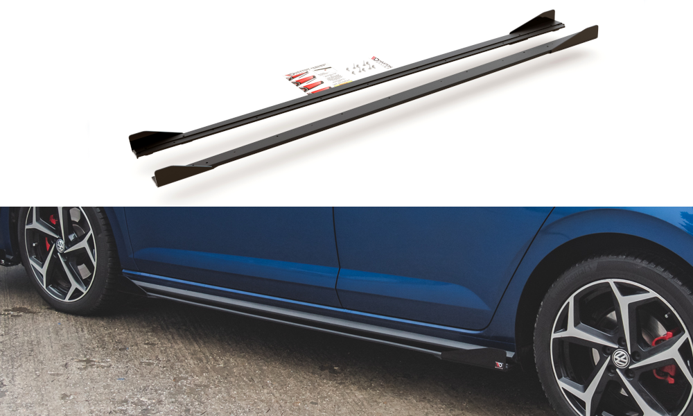 Maxton Design Street Pro Street+ Seitenschweller Leisten + Flaps passend für VW Polo GTI Mk6 schwarz Hochglanz