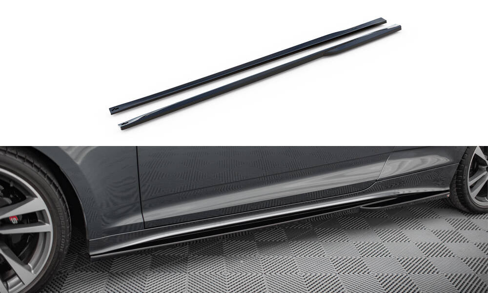 Maxton Design Street+ Seitenschweller Leisten passend für Audi S5 Coupe / A5 S-Line Coupe F5 Facelift schwarz Hochglanz