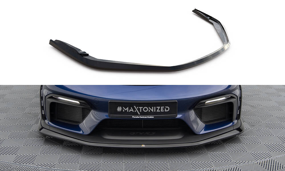 Maxton Design Street+ Spoilerlippe Front Ansatz passend für Porsche 718 Cayman GT4 RS 982c schwarz Hochglanz