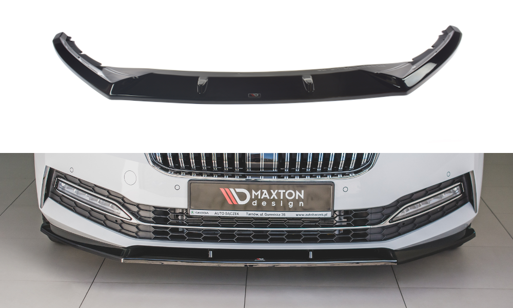 Maxton Design Street+ Spoilerlippe Front Ansatz V.2 passend für Skoda Superb Liftback / Combi Mk3 Facelift schwarz Hochglanz