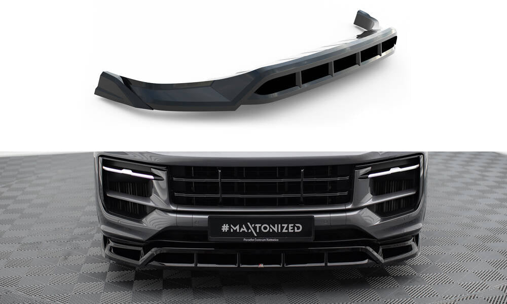 Maxton Design Street+ Spoilerlippe Front Ansatz passend für Porsche Cayenne Sport Design / Turbo SUV / Coupe Mk3 Facelift schwarz Hochglanz