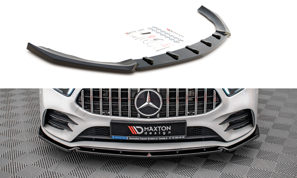 Maxton Design Street+ Spoilerlippe Front Ansatz V.4 passend für Mercedes A35 AMG / AMG-Line W177 schwarz Hochglanz