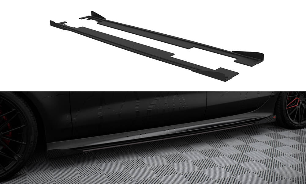 Maxton Design Street Pro Street+ Seitenschweller Leisten + Flaps passend für Audi A7 RS7 Look C7 schwarz Hochglanz