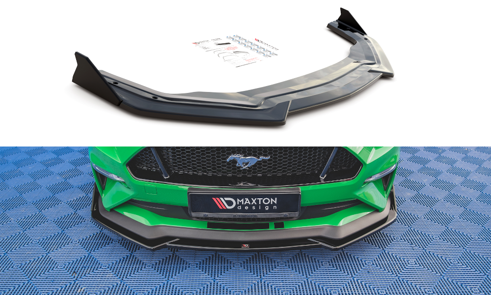 Maxton Design Street+ Spoilerlippe Front Ansatz V.1 + Flaps passend für Ford Mustang GT Mk6 Facelift