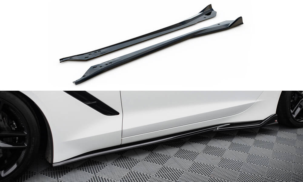 Maxton Design Street+ Seitenschweller Leisten V.2 passend für Chevrolet Corvette Stingray C7 schwarz Hochglanz