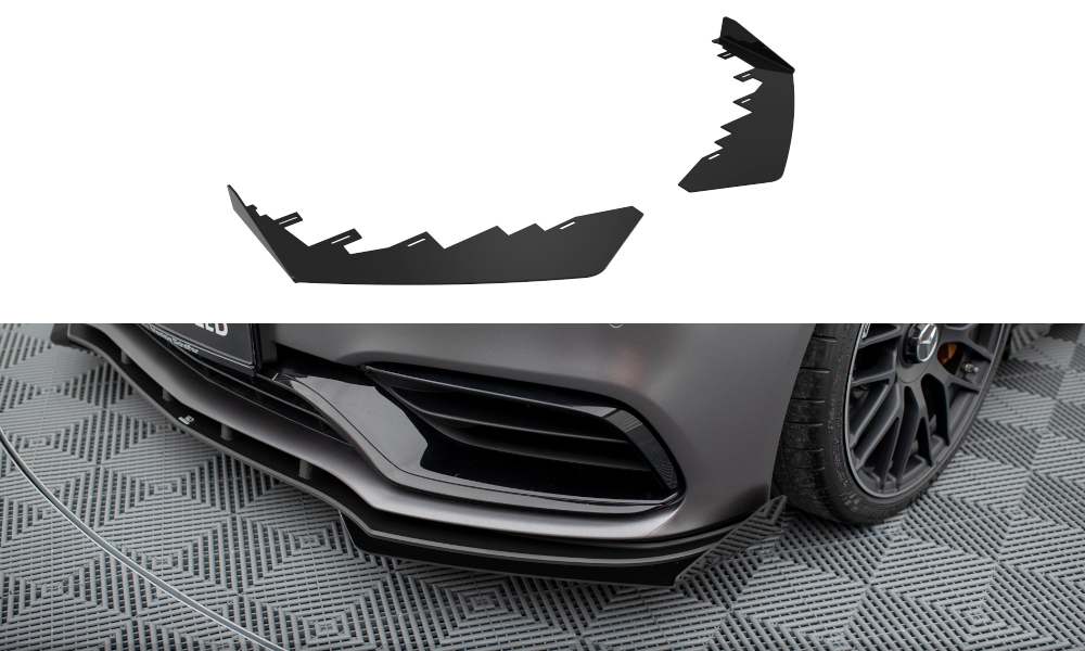 Maxton Design Front Stoßstange Flaps passend für Mercedes-AMG C63 Limousine / Kombi W205 Facelift schwarz Hochglanz