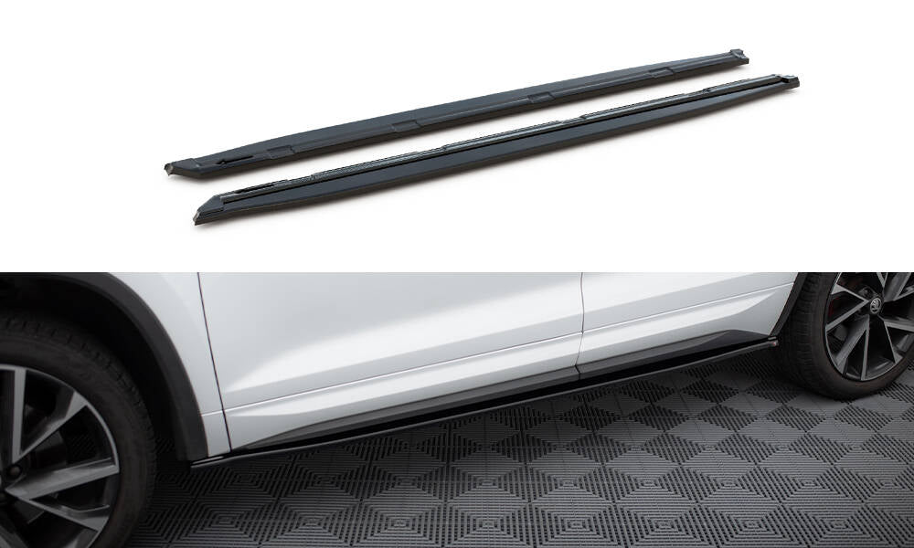 Maxton Design Street+ Seitenschweller Leisten passend für Skoda Kodiaq Sportline/RS Mk1 / Mk1 Facelift schwarz Hochglanz