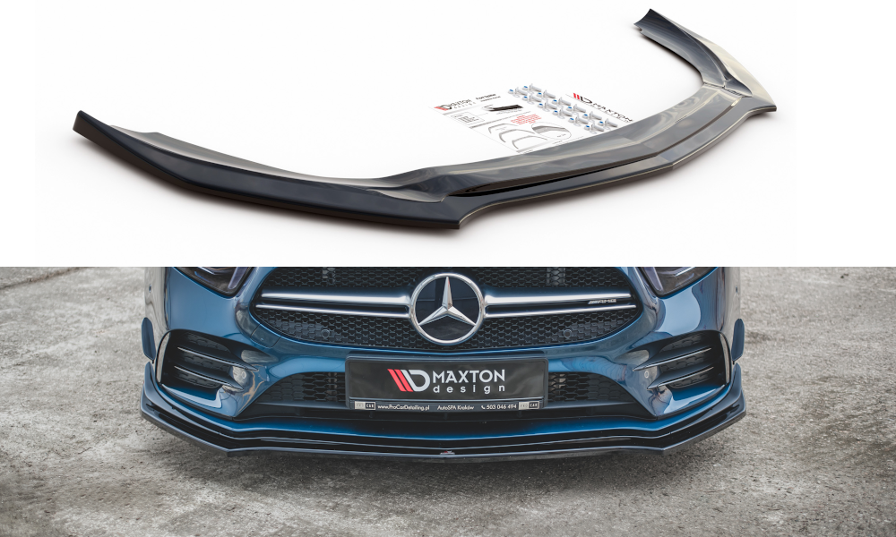 Maxton Design Street+ Spoilerlippe Front Ansatz V.2 passend für Mercedes A35 AMG Aero W177 schwarz Hochglanz
