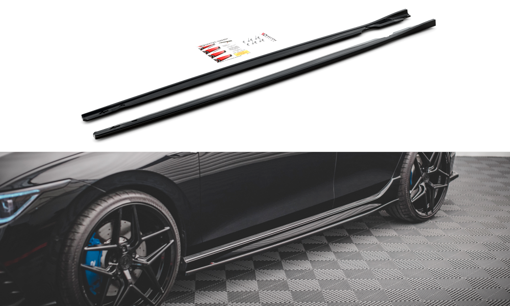 Maxton Design Street+ Seitenschweller Leisten V.2 passend für VW Golf R Hatchback Mk8 Facelift schwarz Hochglanz