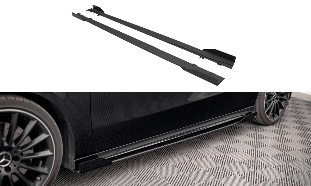 Maxton Design Street Pro Street+ Seitenschweller Leisten + Flaps passend für Mercedes A35 AMG / AMG-Line Aero Pack W177 schwarz Hochglanz