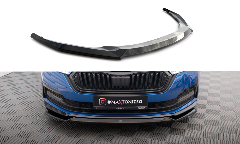 Maxton Design Street+ Spoilerlippe Front Ansatz V.2 passend für Skoda Octavia Sportline Mk4 schwarz Hochglanz