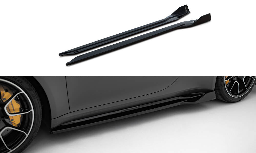 Maxton Design Street+ Seitenschweller Leisten passend für Porsche 911 Turbo S Sport Package 992 schwarz Hochglanz