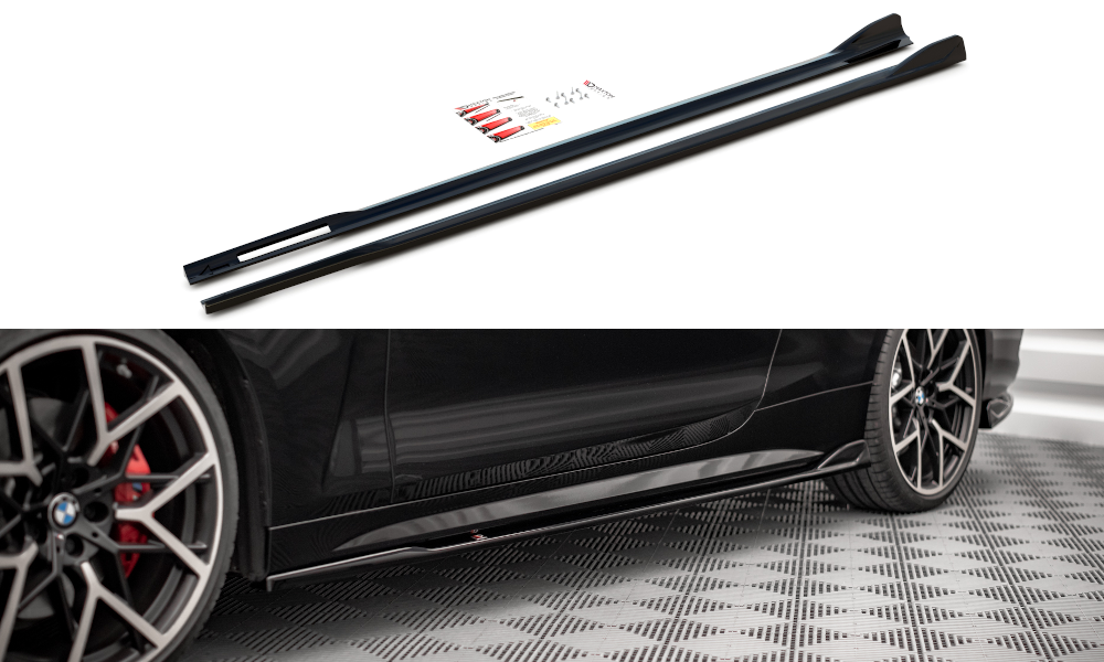 Maxton Design Street+ Seitenschweller Leisten V.2 passend für BMW 4er M-Paket / M440i G22 / G23 / G22 Facelift / G23 Facelift schwarz Hochglanz
