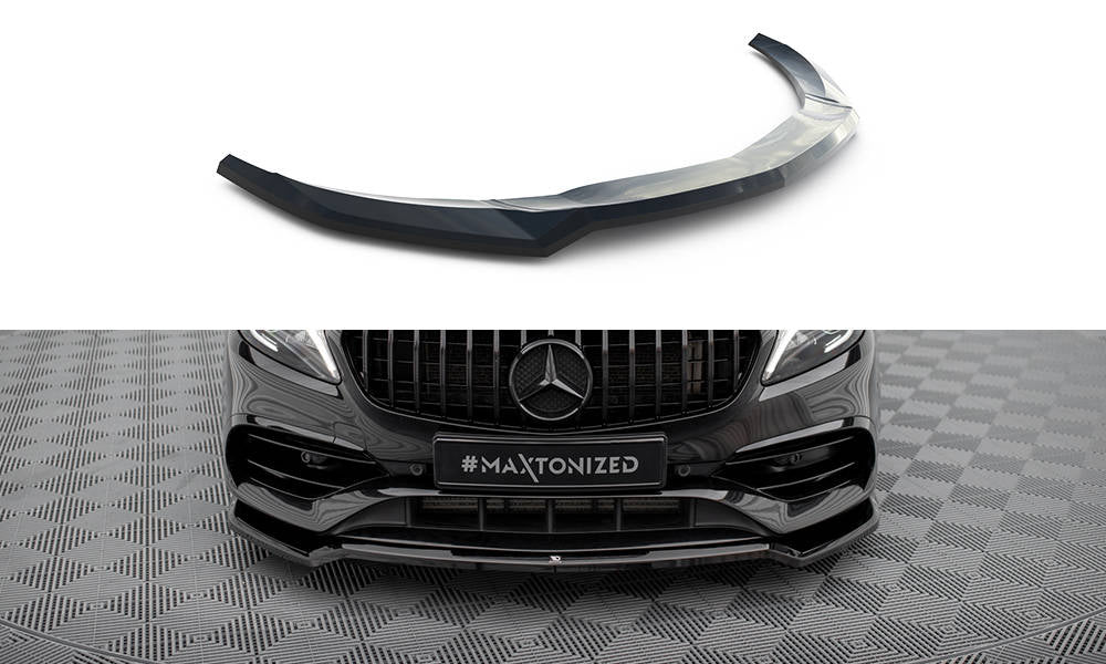 Maxton Design Street+ Spoilerlippe Front Ansatz V.1 passend für Mercedes-Benz A AMG-Line W176 Facelift schwarz Hochglanz