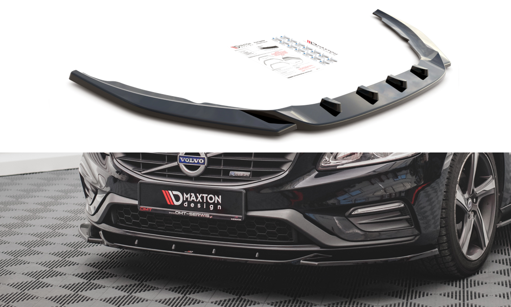 Maxton Design Street+ Spoilerlippe Front Ansatz V.2 passend für Volvo S60 R-Design Mk2 Facelift schwarz Hochglanz