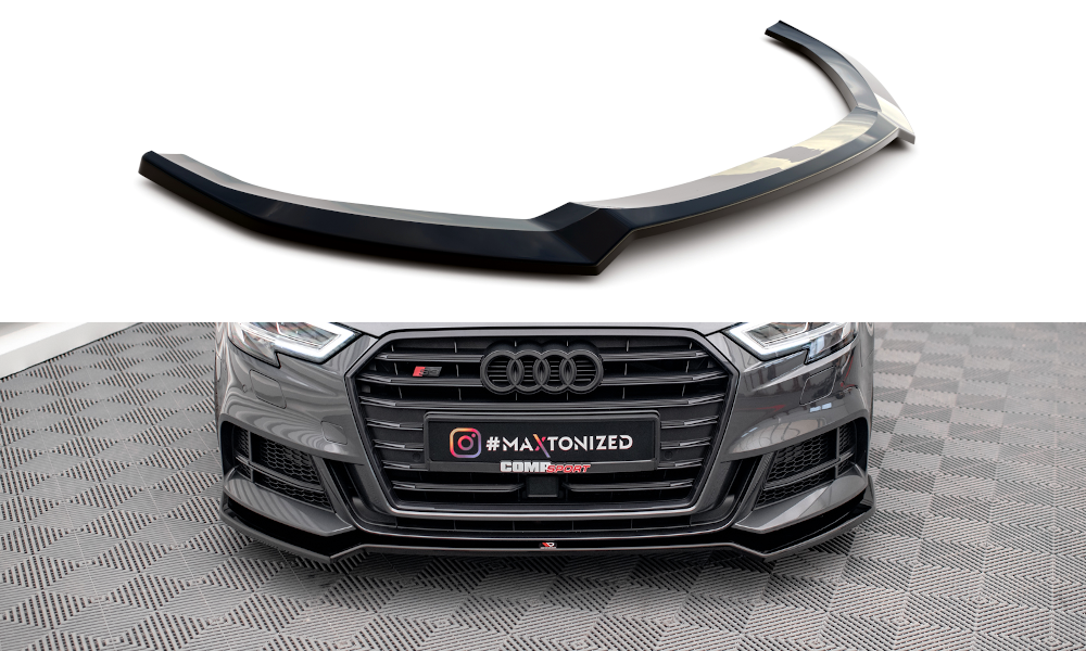 Maxton Design Street+ Spoilerlippe Front Ansatz V.2 passend für Audi S3 / A3 S-Line Sportback 8V Facelift schwarz Hochglanz