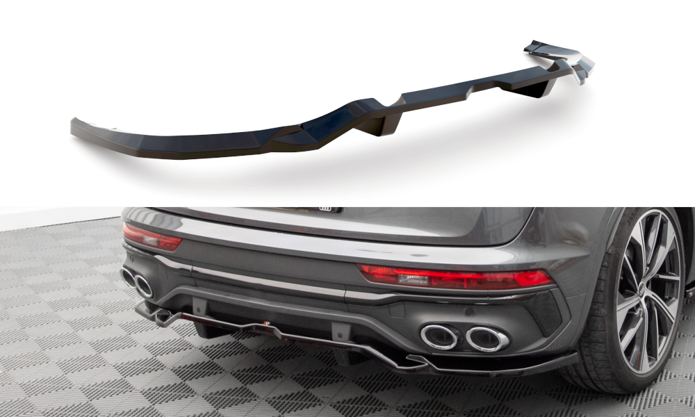 Maxton Design Street+ Mittlerer Diffusor RACE passend für Audi SQ5 / Q5 S-Line Sportback Mk2 Facelift schwarz Hochglanz