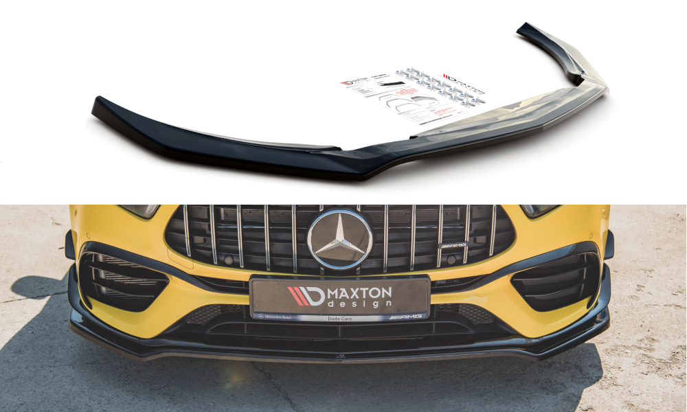 Maxton Design Street+ Spoilerlippe Front Ansatz V.1 passend für Mercedes-AMG A 45 S Aero Pack W177 schwarz Hochglanz