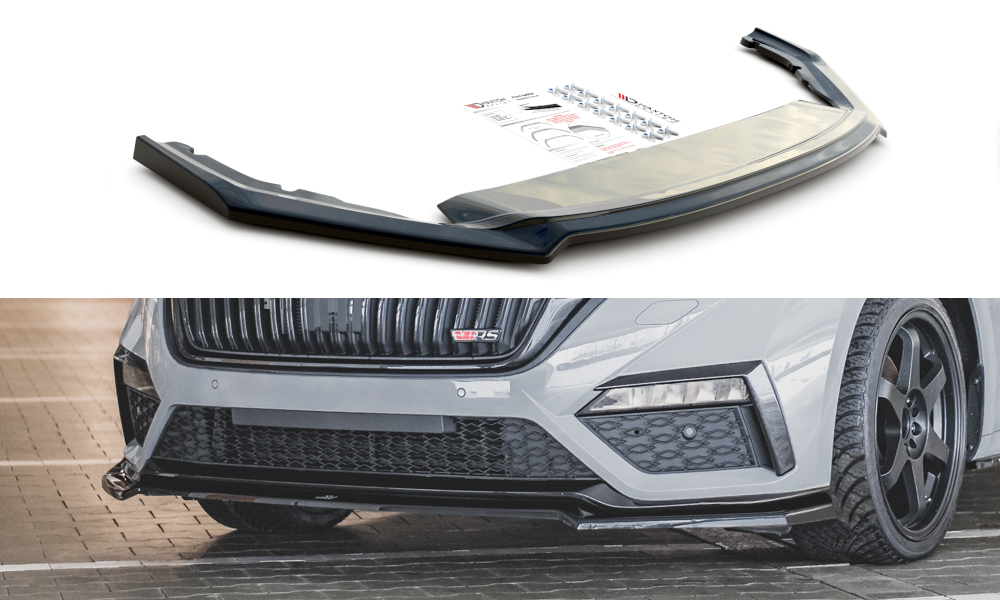 Maxton Design Street+ Spoilerlippe Front Ansatz V.2 passend für Skoda Octavia RS Mk4 schwarz Hochglanz