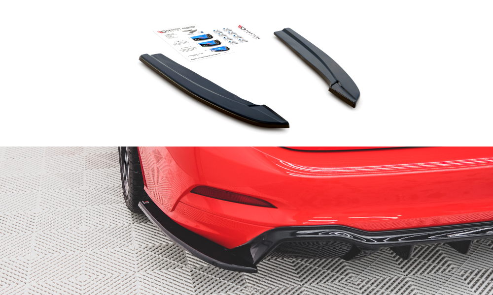 Maxton Design Heck Ansatz Flaps Diffusor V.3 passend für (Für heckansatz v.1) Ford Focus ST-Line Kombi Mk4 schwarz Hochglanz