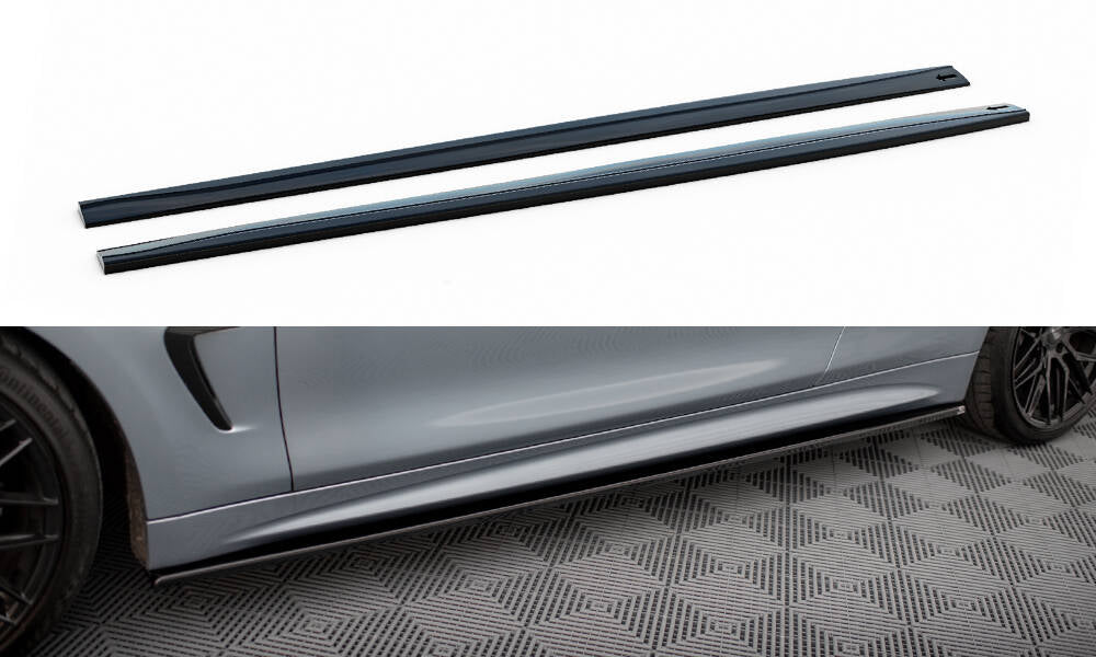 Maxton Design Street+ Seitenschweller Leisten passend für BMW 4er Coupe / Gran Coupe / Cabrio M-Paket F32 / F36 / F33 schwarz Hochglanz