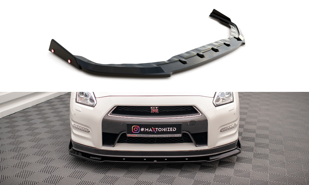 Maxton Design Street+ Spoilerlippe Front Ansatz + Flaps passend für Nissan GTR R35 Facelift