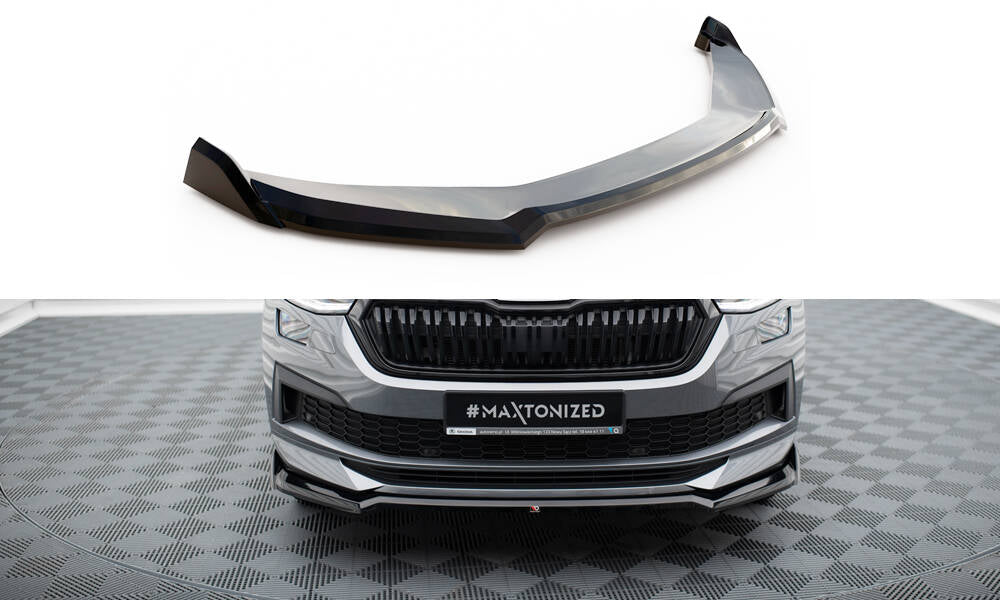 Maxton Design Street+ Spoilerlippe Front Ansatz V.2 passend für Skoda Kodiaq Sportline Mk1 Facelift schwarz Hochglanz