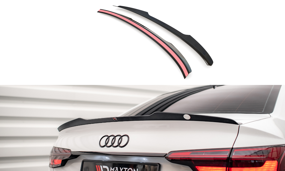 Maxton Design Spoiler CAP V.1 passend für Audi S4 / A4 Standard / S-Line / Competition Limousine B9 / B9 Facelift schwarz Hochglanz