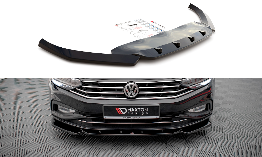 Maxton Design Street+ Spoilerlippe Front Ansatz V.1 passend für VW Passat B8 Facelift schwarz Hochglanz