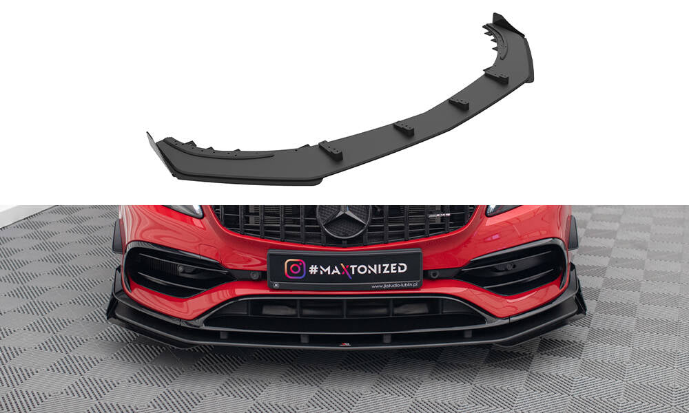 Maxton Design Street Pro Street+ Spoilerlippe Front Ansatz + Flaps passend für Mercedes-Benz A 45 AMG Aero W176 Facelift schwarz Hochglanz