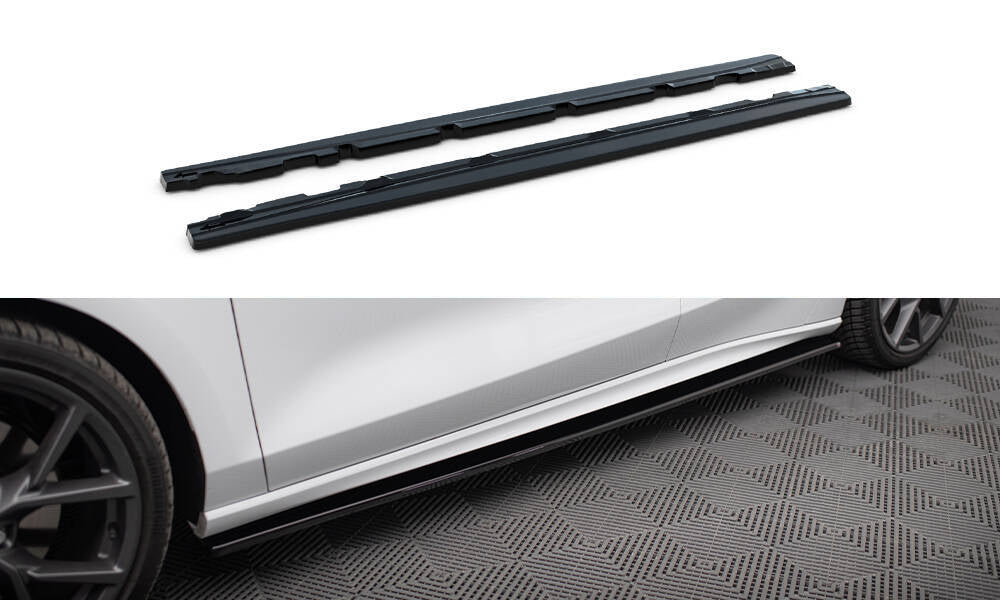 Maxton Design Street+ Seitenschweller Leisten passend für V.1 passend für Ford Focus ST / ST-Line Mk4 Facelift schwarz Hochglanz