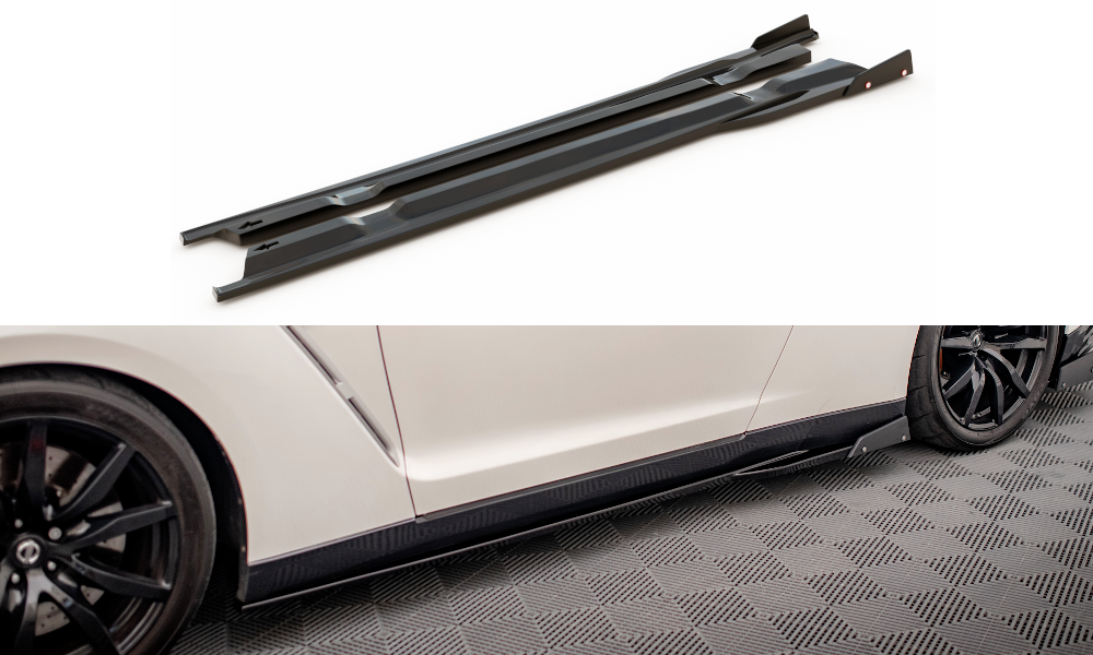 Maxton Design Street+ Seitenschweller Leisten + Flaps passend für Nissan GTR R35 Facelift