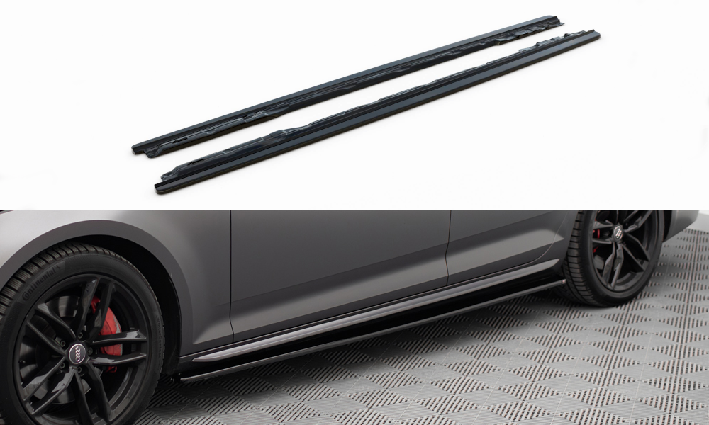 Maxton Design Street+ Seitenschweller Leisten passend für Audi S4 / A4 S-Line / A4 Competiton B9 schwarz Hochglanz