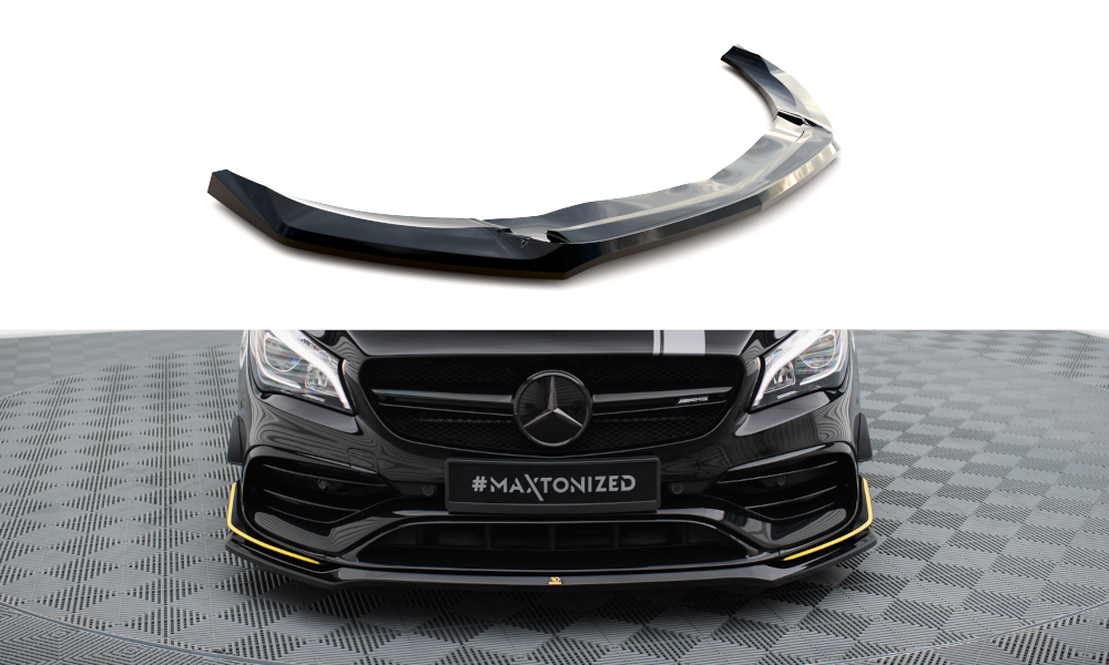 Maxton Design Street+ Spoilerlippe Front Ansatz V.3 passend für Mercedes-AMG CLA 45 Aero C117 Facelift schwarz Hochglanz