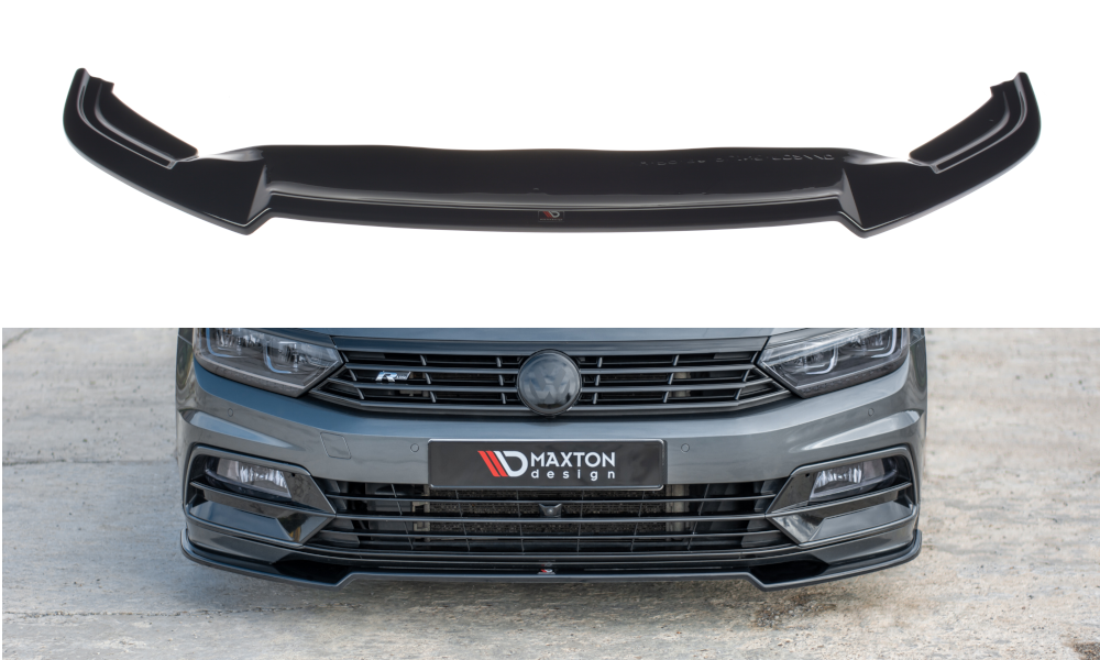 Maxton Design Street+ Spoilerlippe Front Ansatz V.2 passend für VW Passat R-Line B8 schwarz Hochglanz
