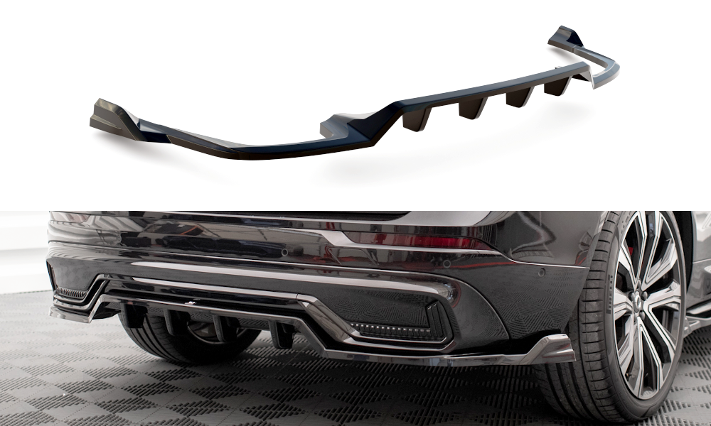 Maxton Design Street+ Mittlerer Diffusor RACE passend für Volvo XC60 R-Design Mk2 Facelift schwarz Hochglanz